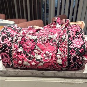 Justice Pink and Black Travel Bag with Bold Floral Design